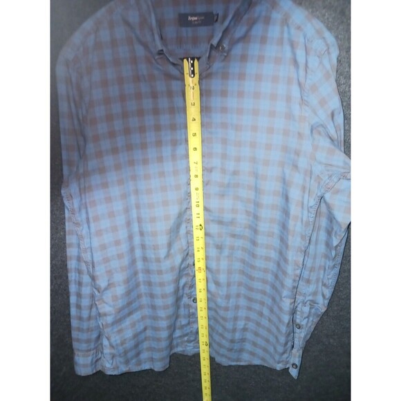 Zegna‎ Sport Mens Large Blue Grey Check Slim Fit Button Down Long Sleeve Cotton - Picture 7 of 8